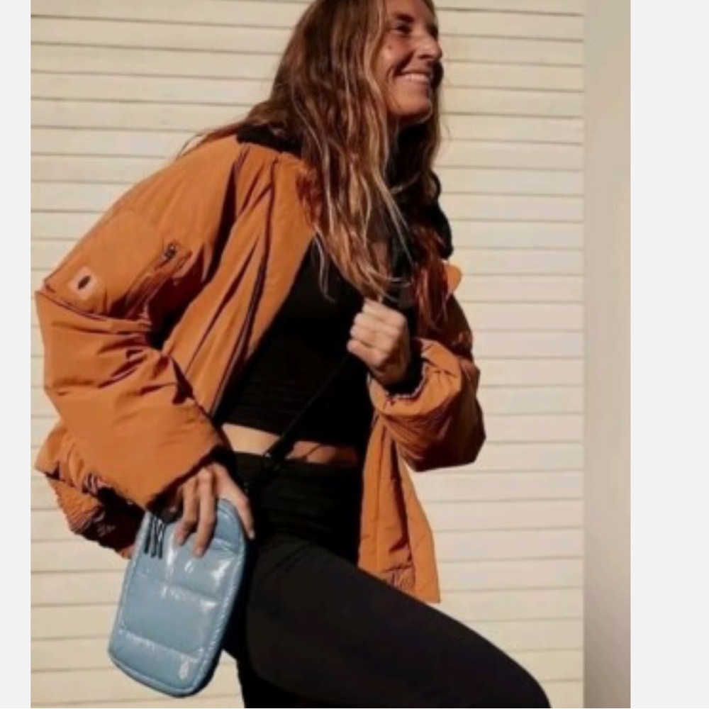 FP Movement Outpost Bomber Jacket S Boho Removable Collar Free People Brown